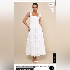 Lulu's White Midi Dress with Tie Straps and Smocked Chest